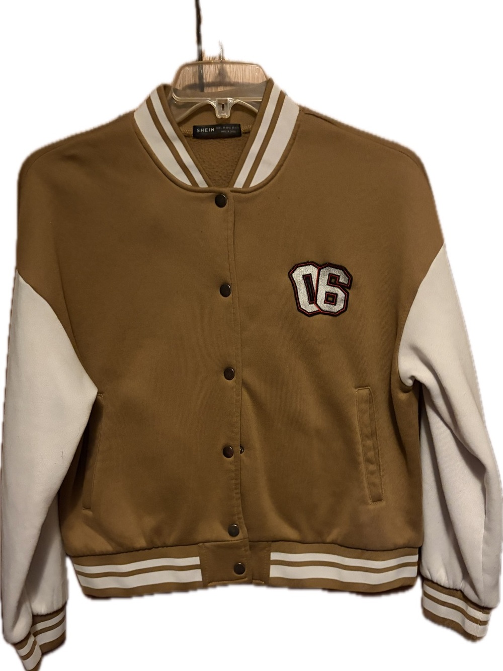 SHEIN Camel & White Women's Varsity Jacket
